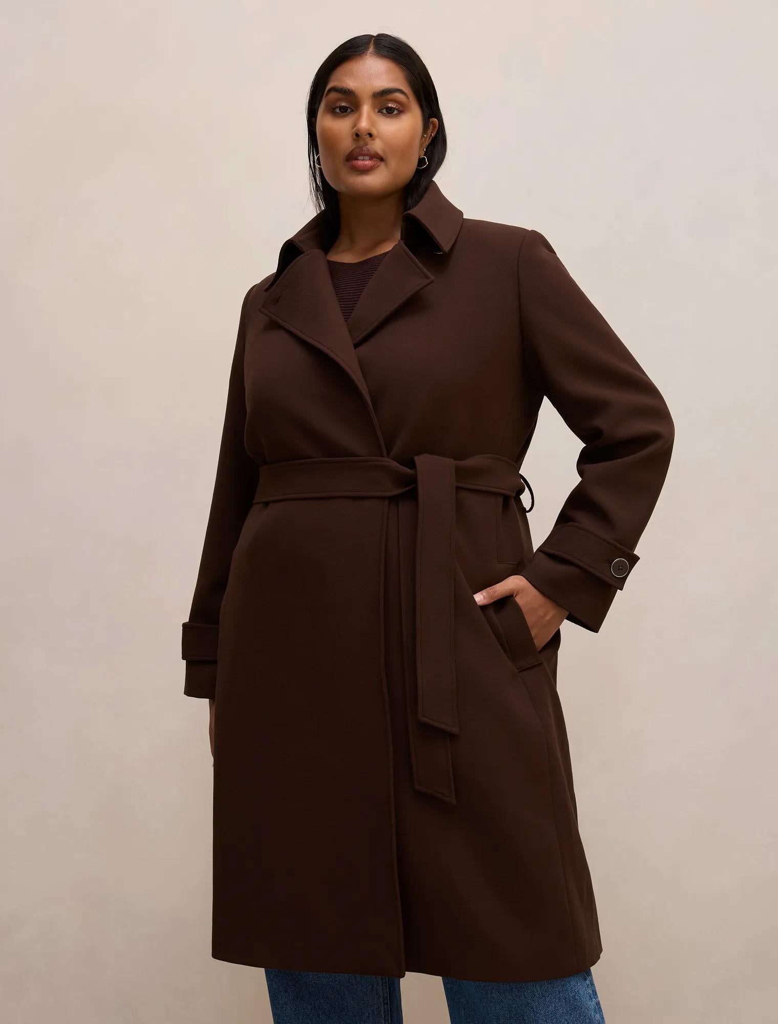 Tayla Curve Trench Coat Chocolate Mousse – Forever New
