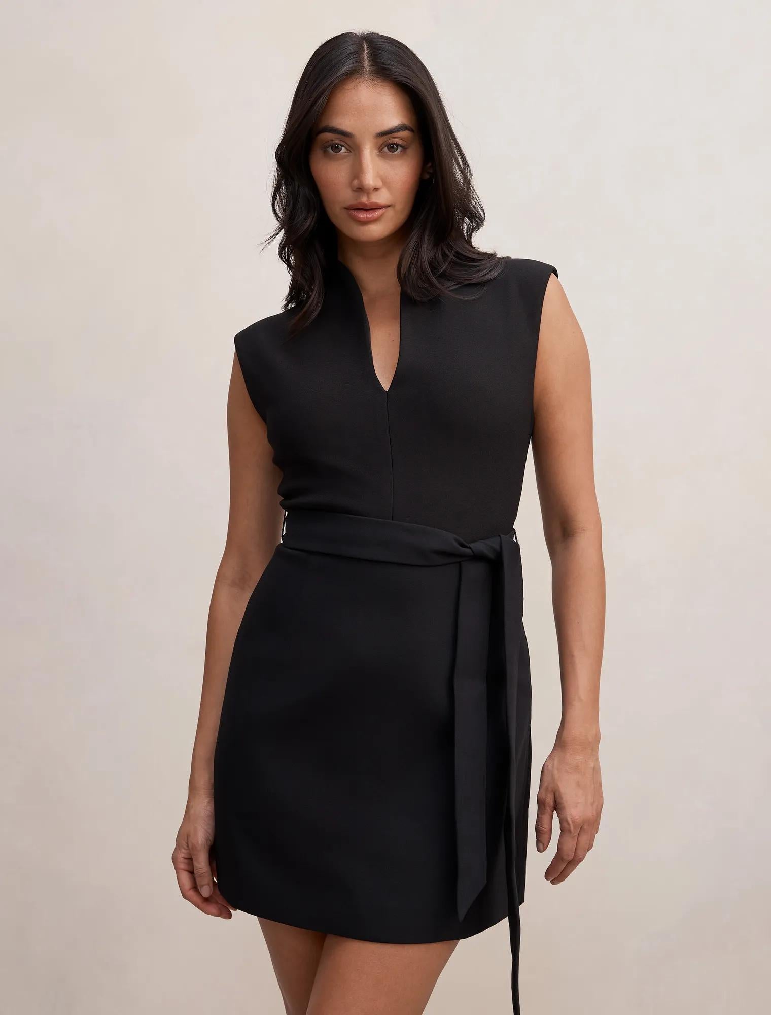 Rory Structured Tie Mini Dress Black – Forever New