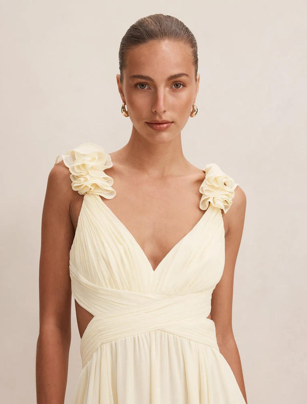 Selena Ruffle Shoulder Maxi Dress Lemon