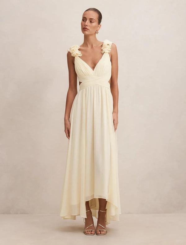 Selena Ruffle Shoulder Maxi Dress Lemon