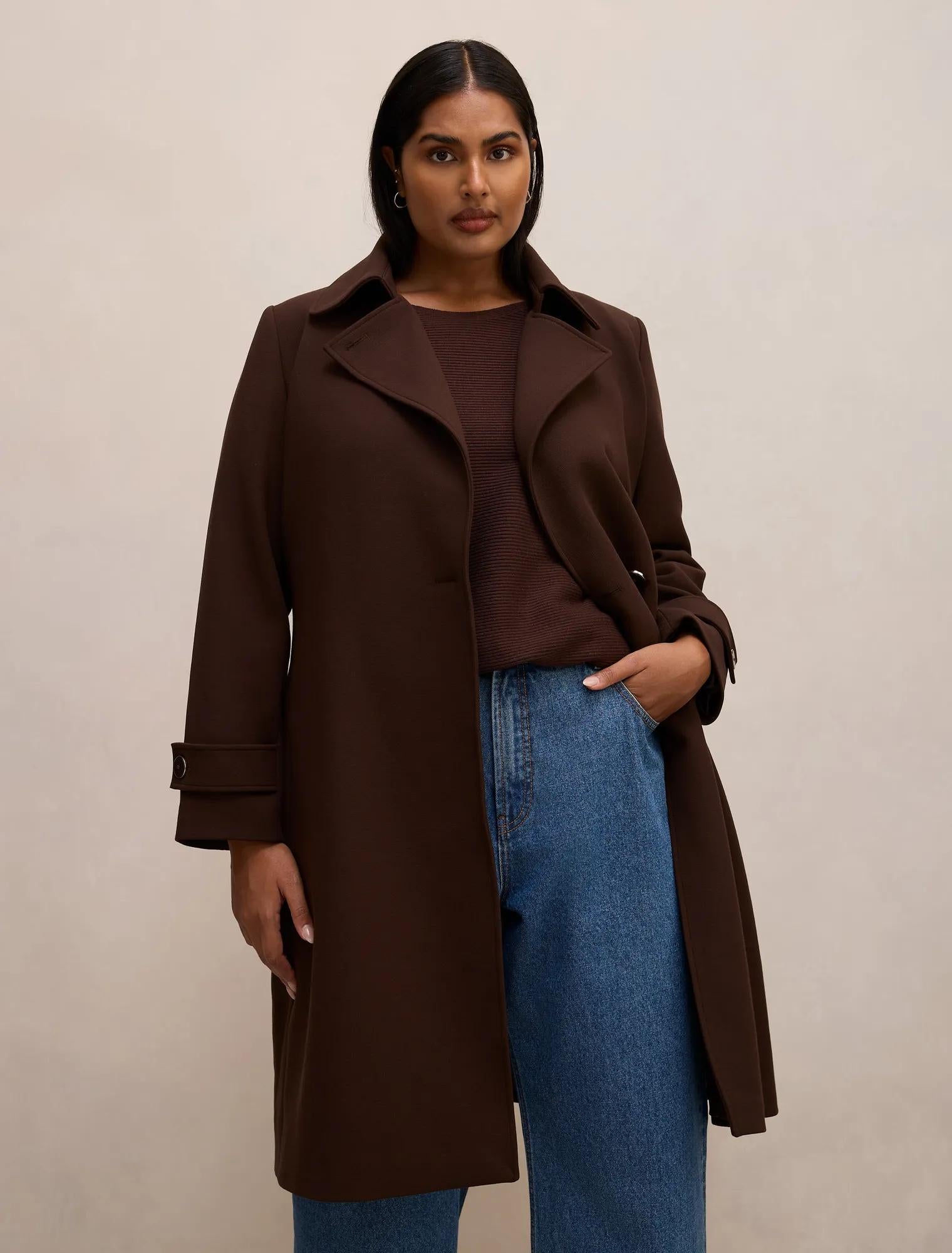 Tayla Curve Trench Coat Chocolate Mousse – Forever New