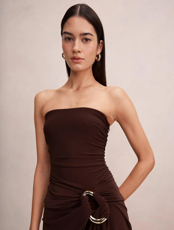 Keely Strapless Jersey Maxi Dress Bitter Chocolate