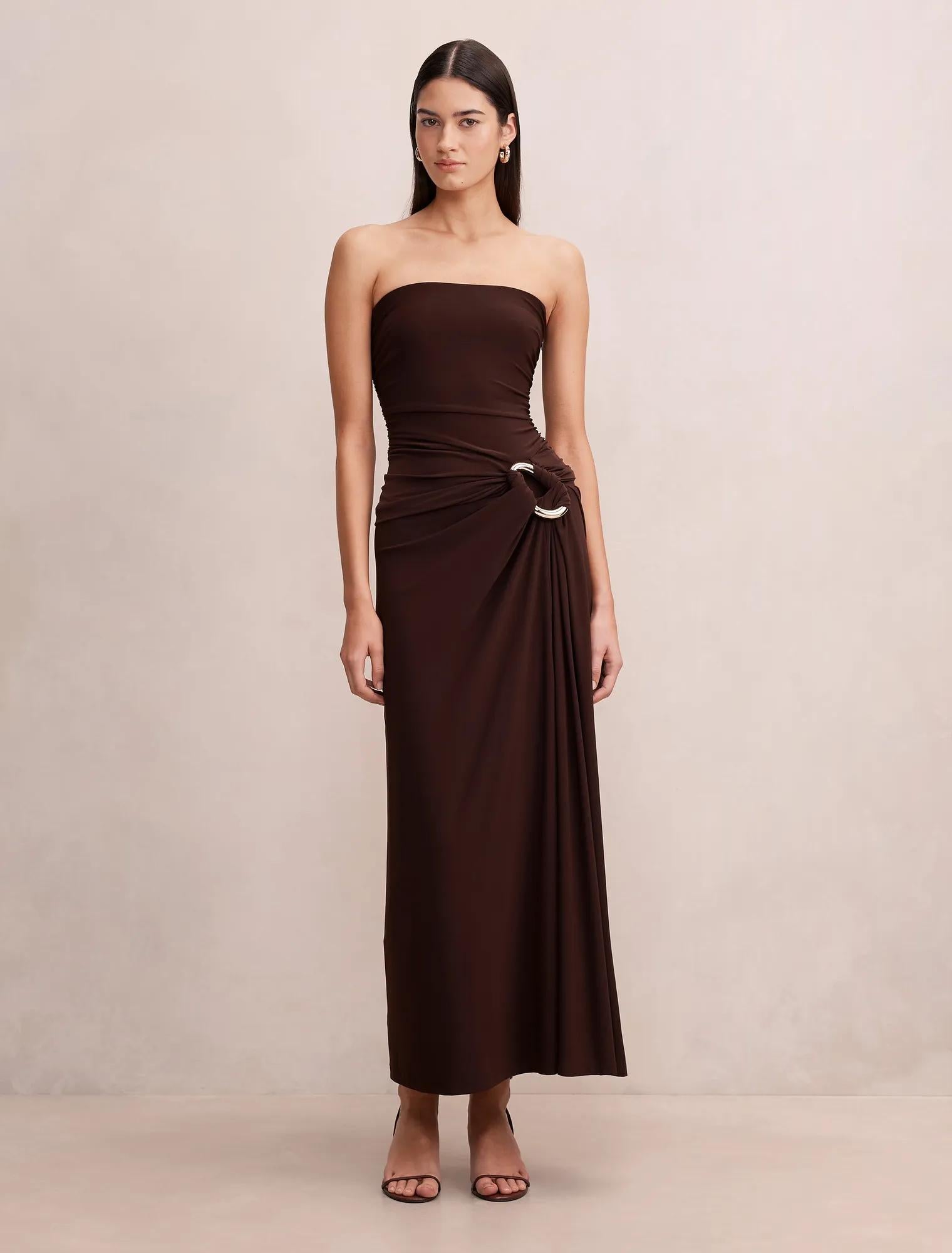 Keely Strapless Jersey Maxi Dress Bitter Chocolate
