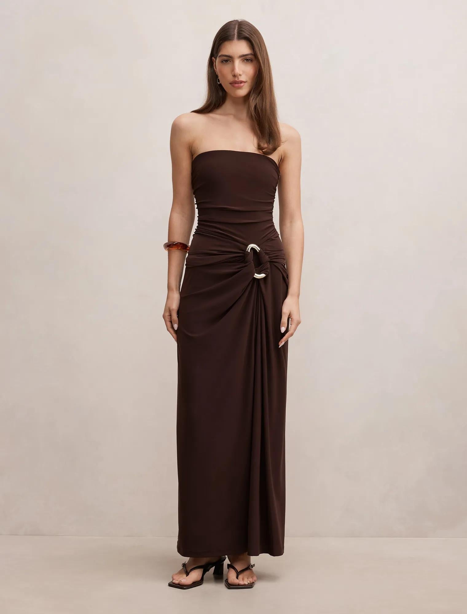 Keely Strapless Jersey Maxi Bitter Chocolate