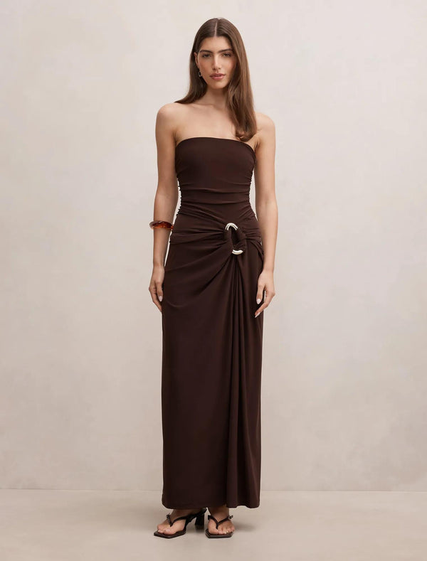 Keely Strapless Jersey Maxi Bitter Chocolate