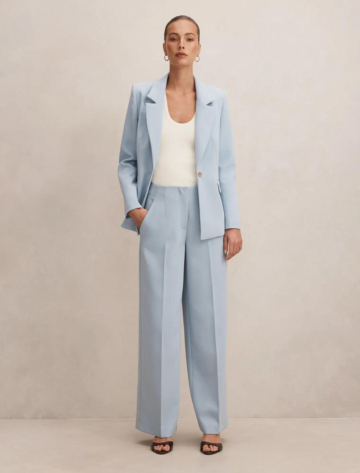 Lee Wide Leg Pants Sky Blue Suit