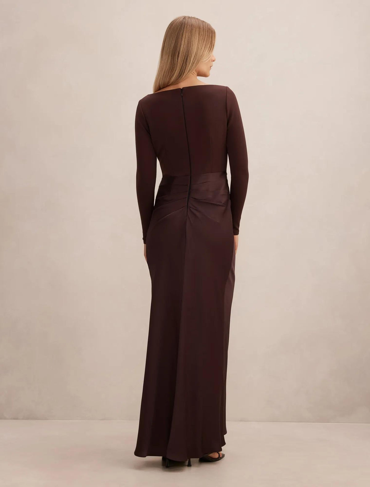 Briella Boat Neck Drape Maxi Dress Dark Chocolate