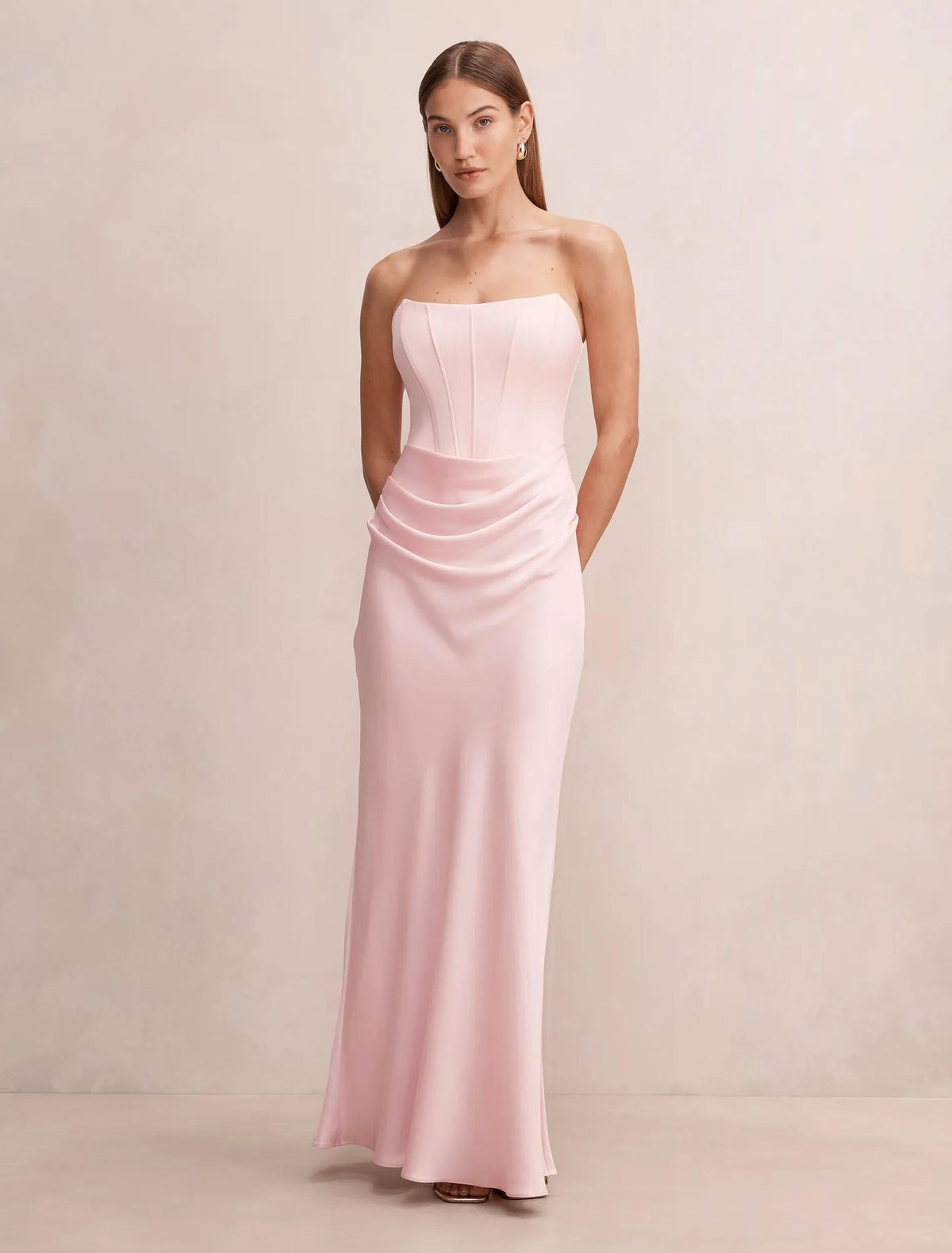 Isra Drape Strapless Maxi Dress Barely Pink