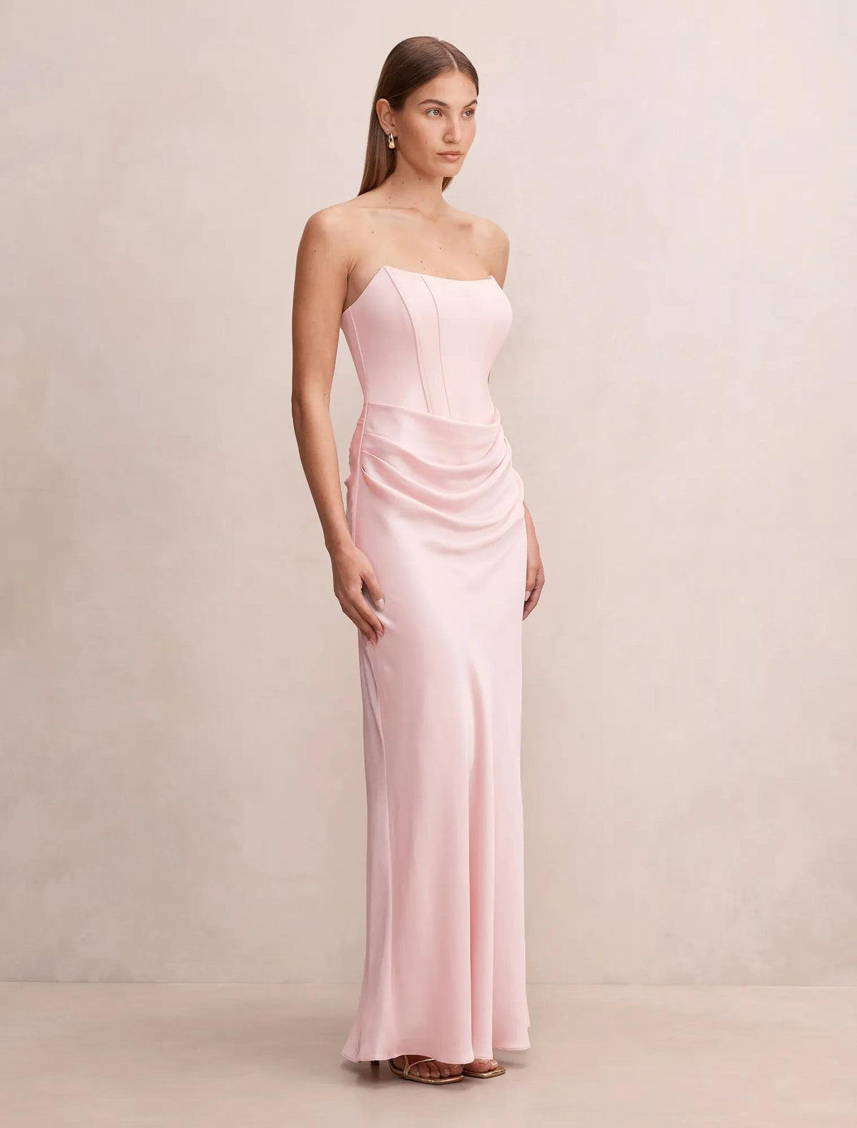 Isra Drape Strapless Maxi Dress Barely Pink