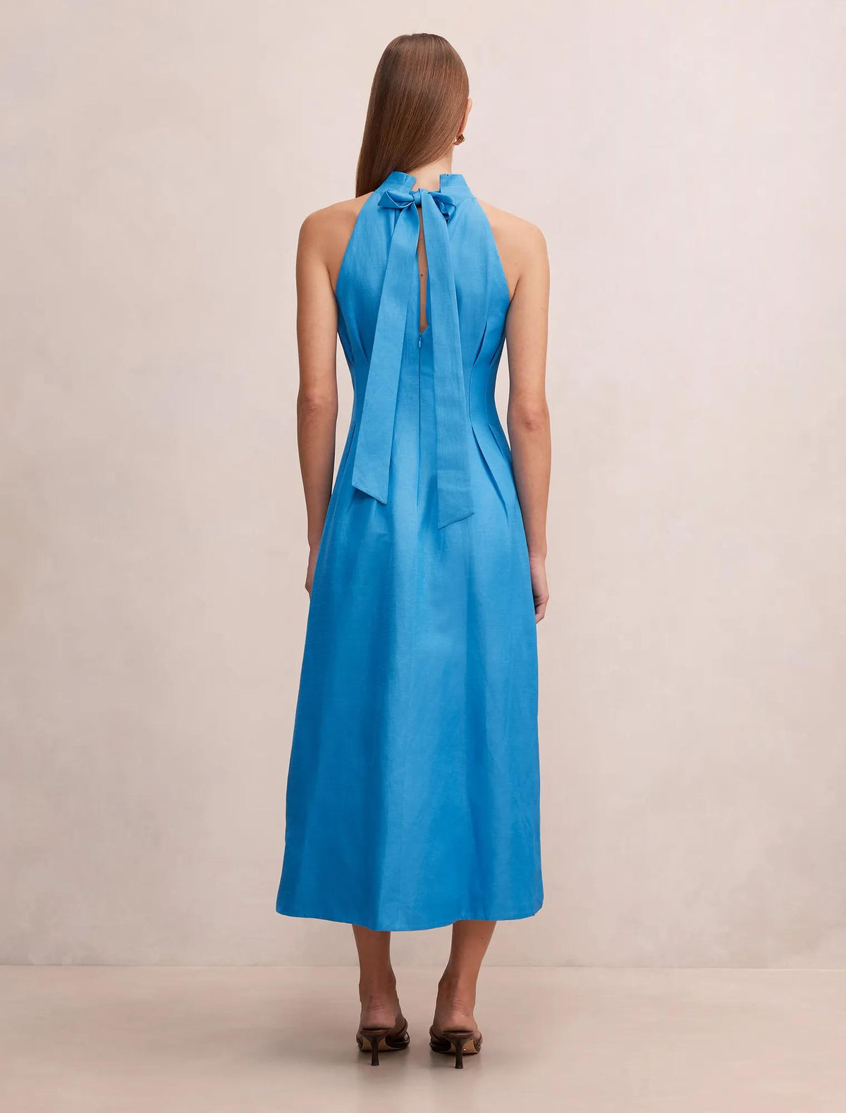 Miller Pleat Halter Midi Dress Mediterranean Blue