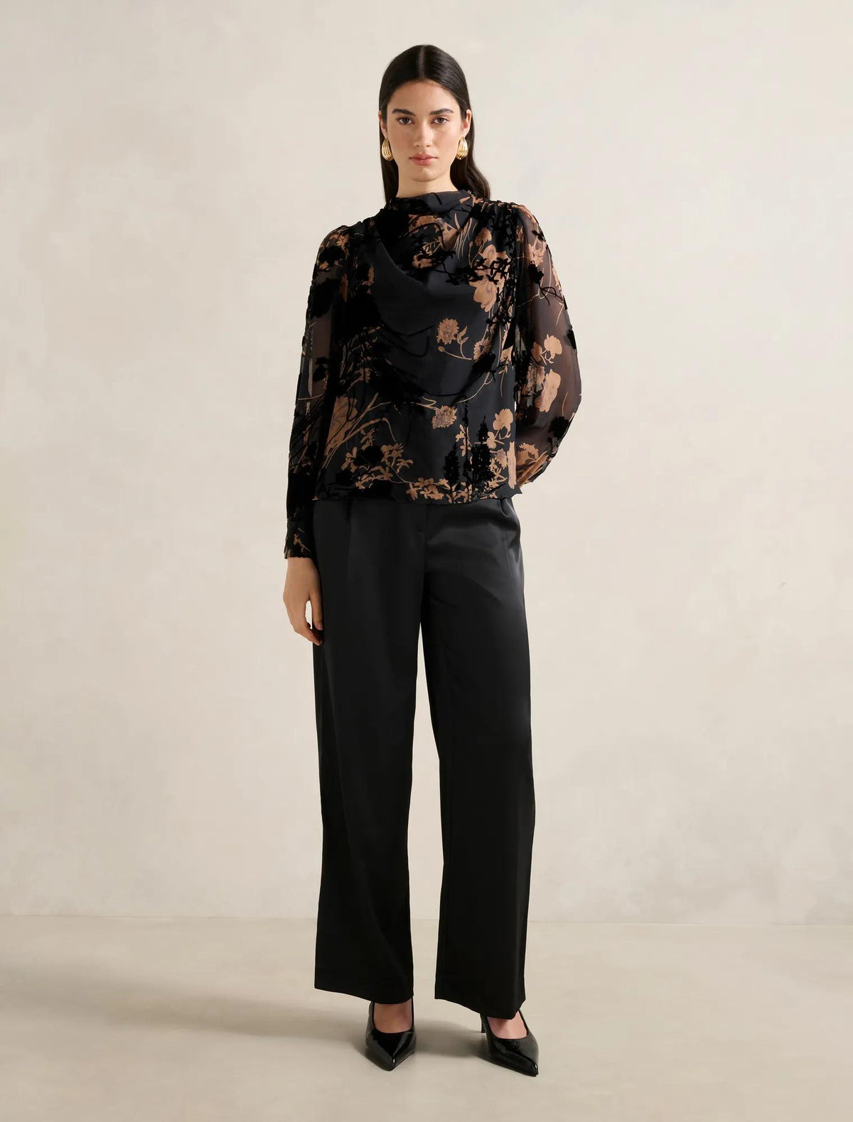 Amaya Drape Blouse Black/Brown