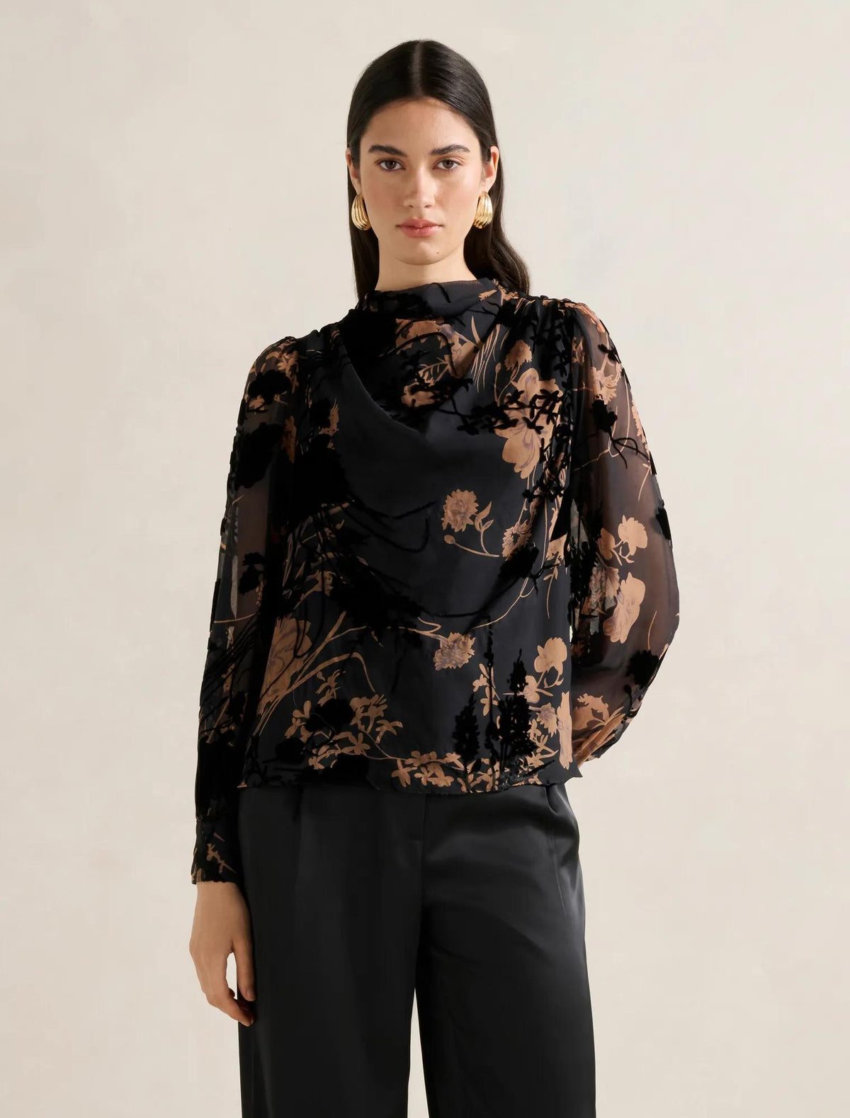 Amaya Drape Blouse Black/Brown