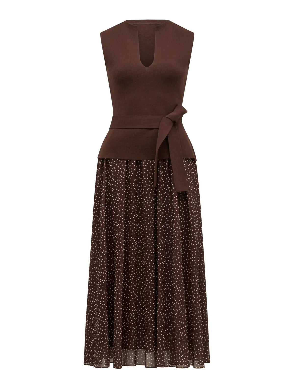 Catherine Woven Mix Knit Dress Choc Kinsey Spot_mannequin