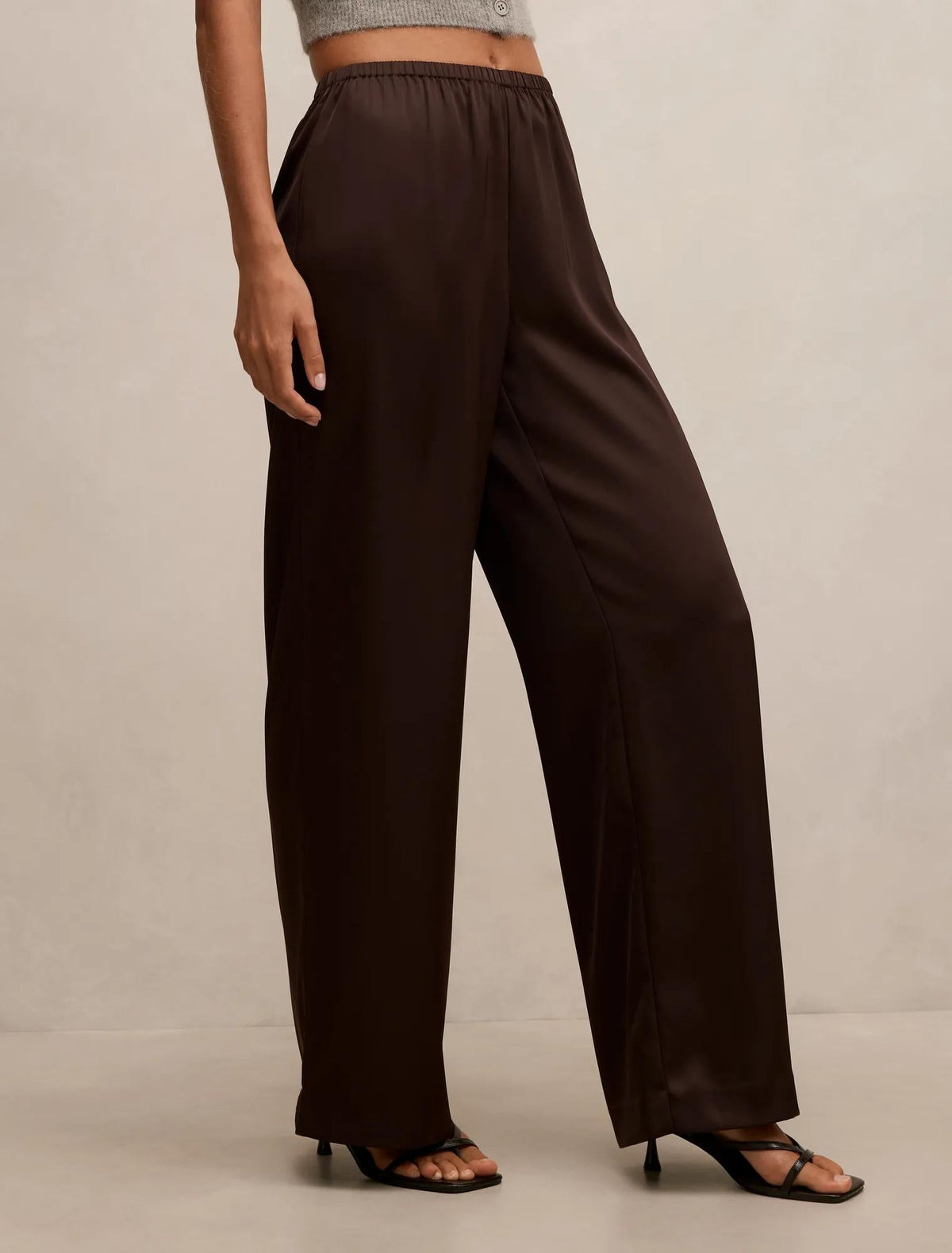 Sara Satin Wide Leg Pant Chocolate
