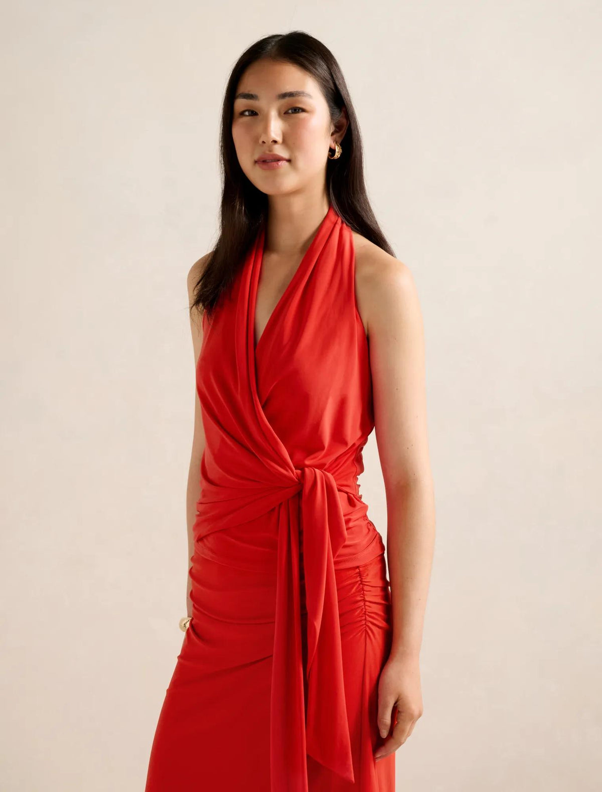 Gianna Wrap Halter Top Bright Red Co-ord