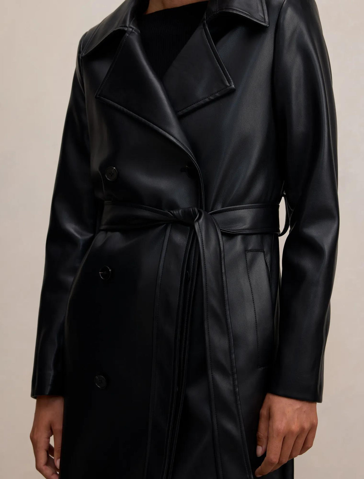 Sabina Faux Leather Trench Coat Black