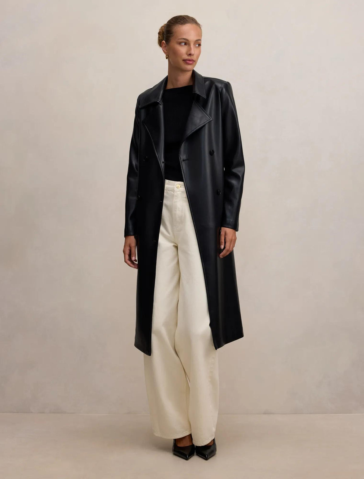 Sabina Faux Leather Trench Coat Black