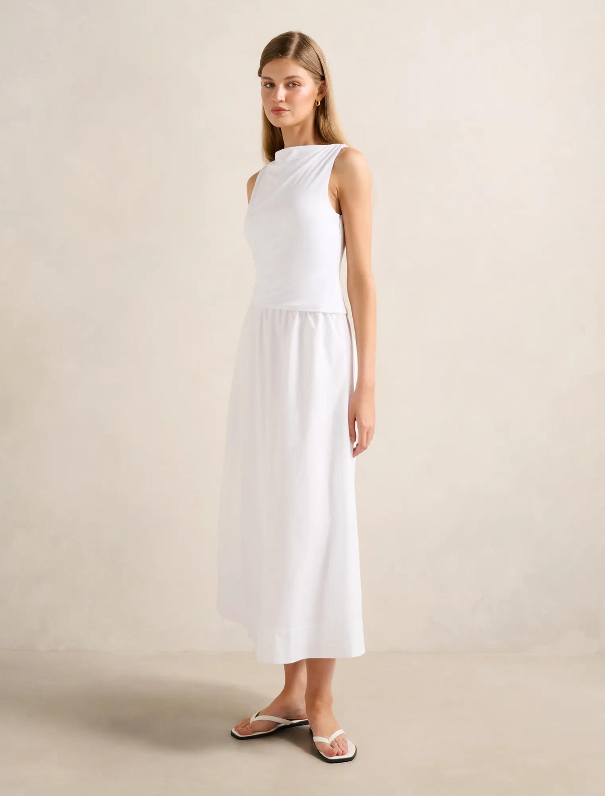 Felicity Asymmetric 2-in-1 Midi Dress Porcelain