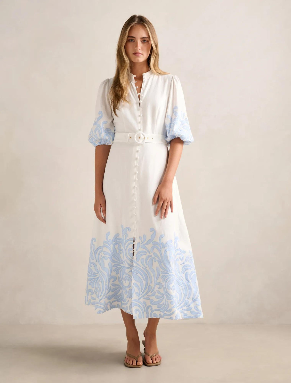 Esther Embroidered Midi Dress Blue Mael Embroidery