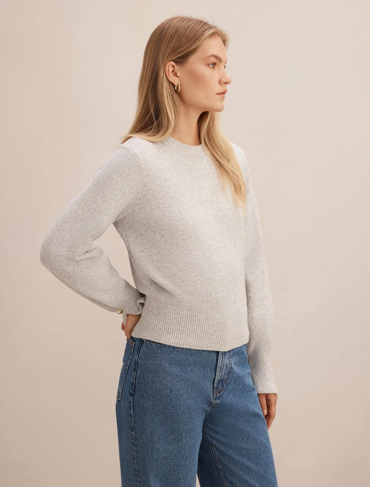 Ellie Cuff Detail Sweater Soft Grey
