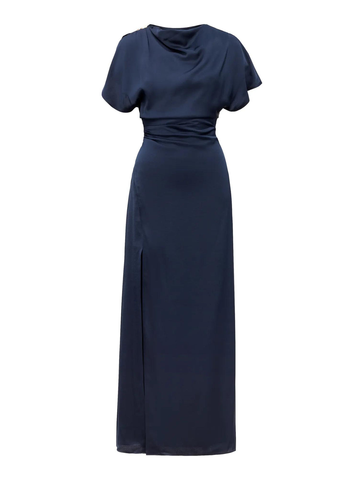Genevieve Satin Drape Maxi Dress Navy