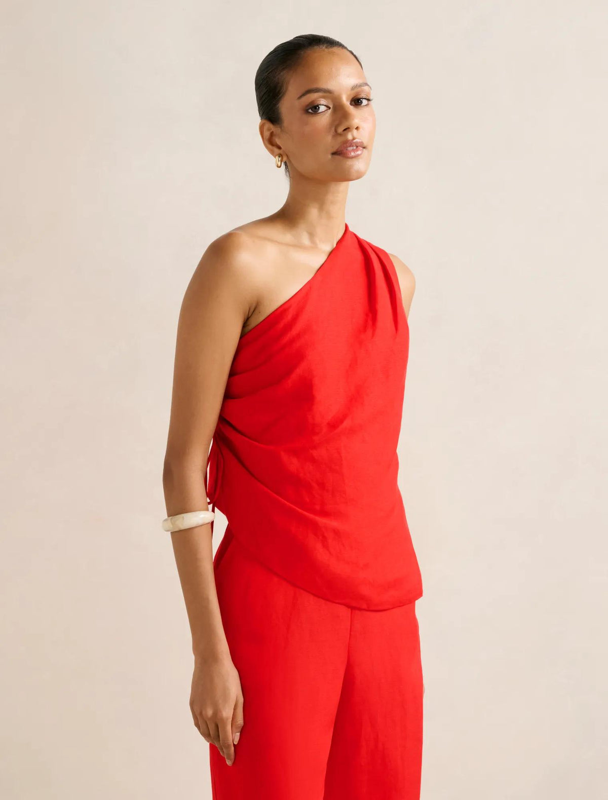 Noah Petite One Shoulder Top Runway Red Co-ord