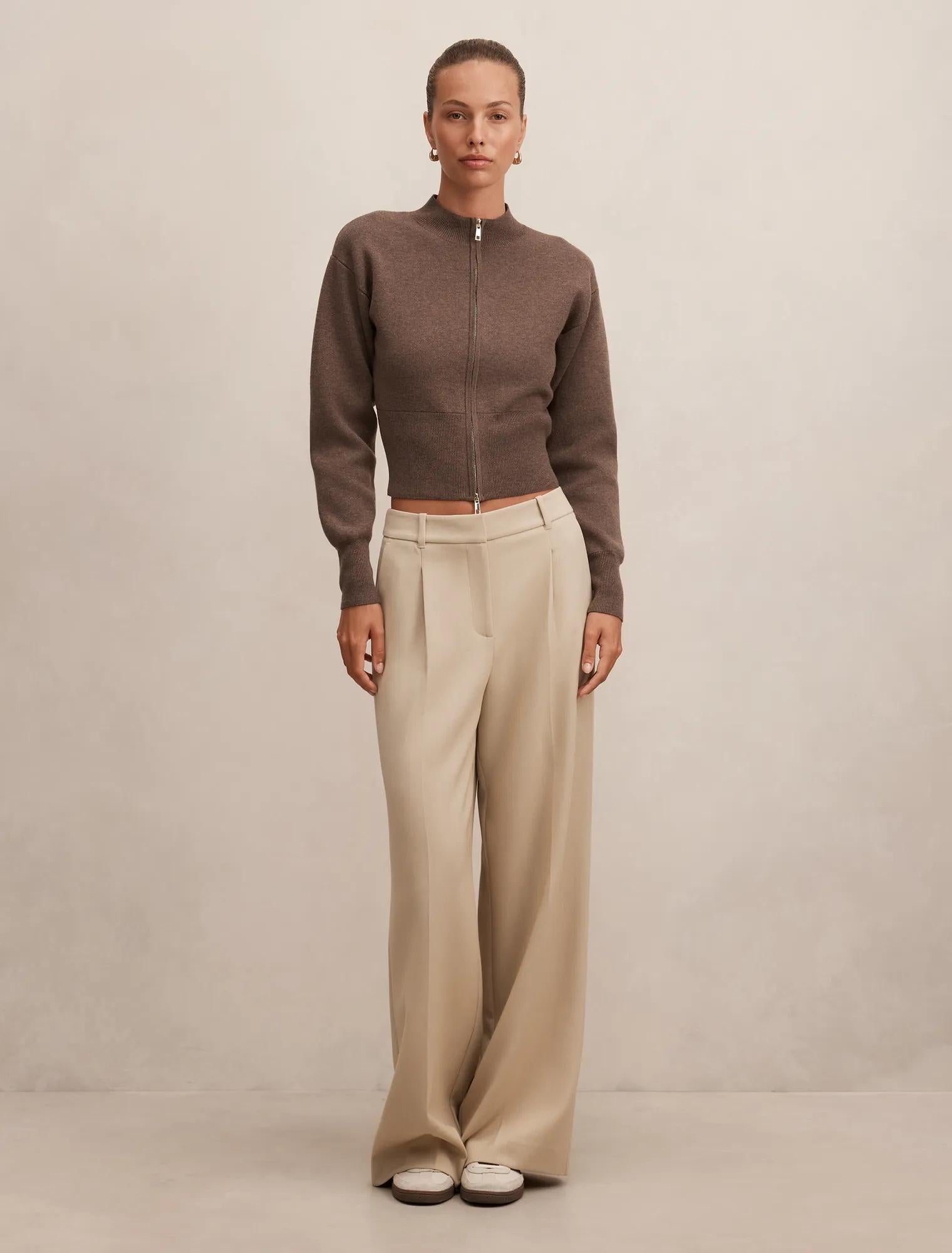 Hanna Zip Knit Jacket Hazelnut
