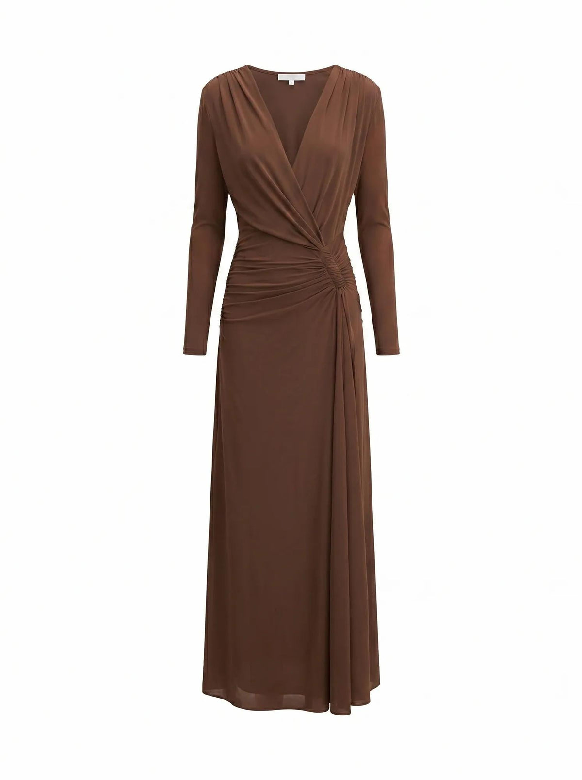 Amara Draped Mesh Maxi Dress Chocolate