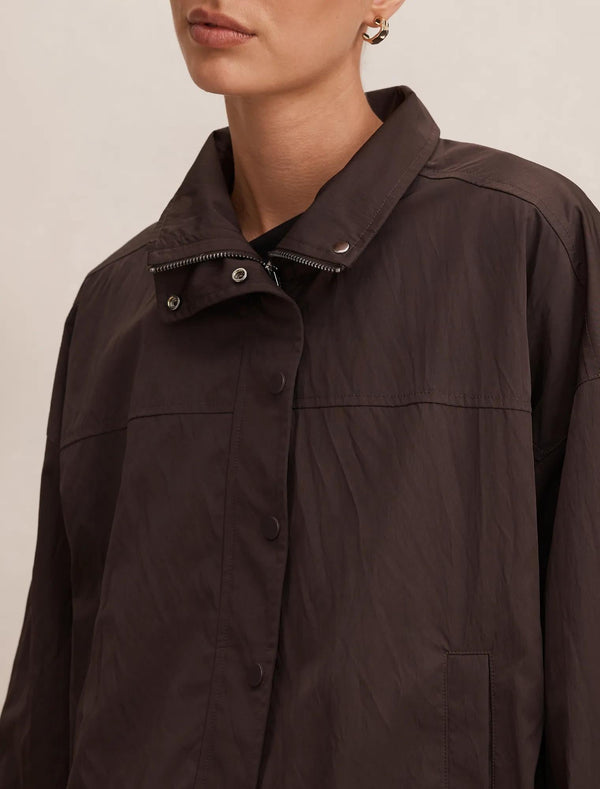 Eliza Funnel Neck Windbreaker Jacket Chocolate
