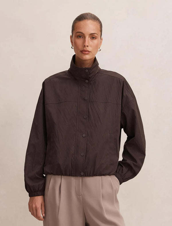 Eliza Funnel Neck Windbreaker Jacket Chocolate