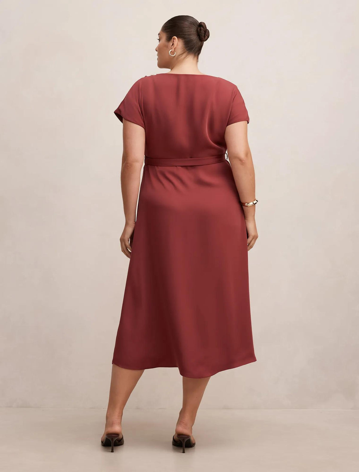 Kylee Curve Button Neck Dress Red Currant