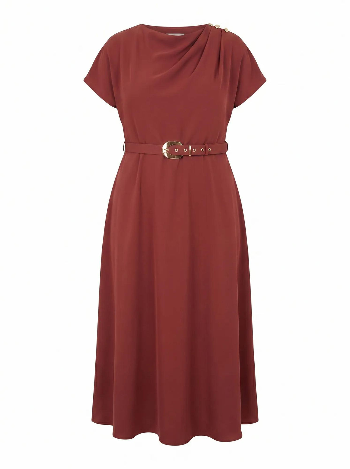 Kylee Curve Button Neck Dress Red Currant_mannequin