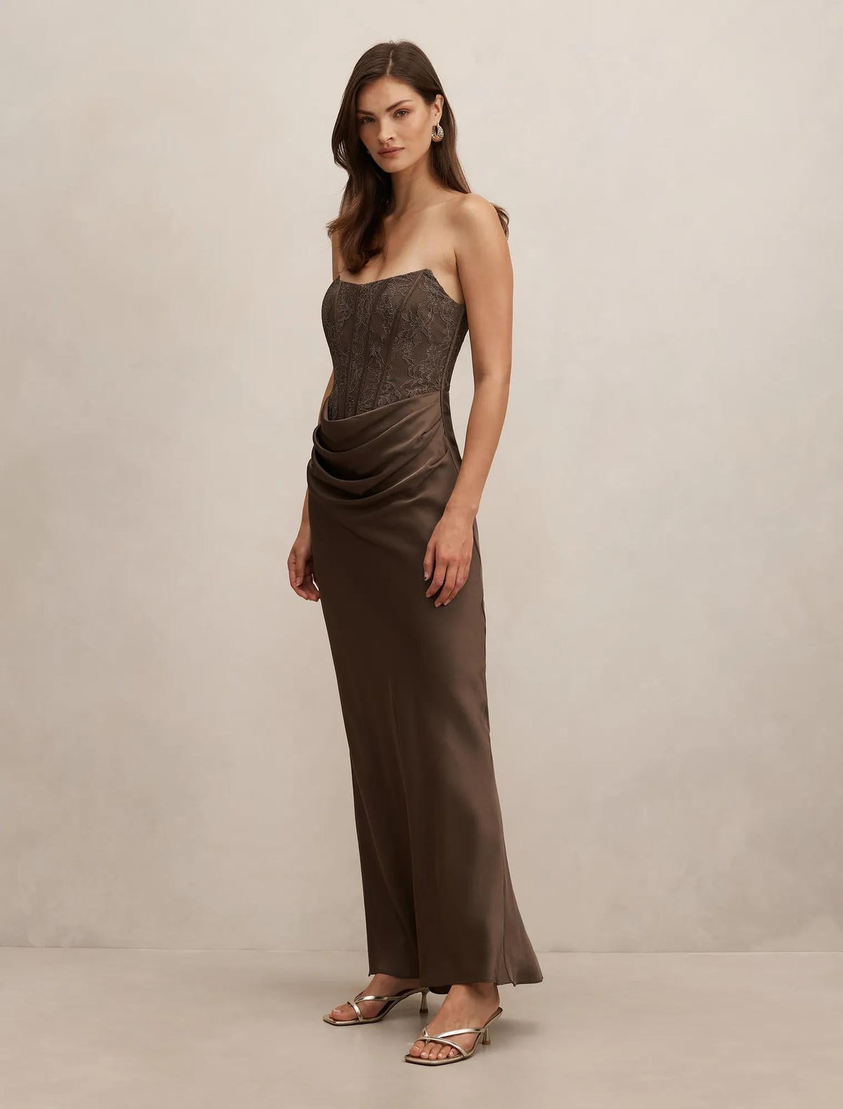Ivy Lace Corset Drape Maxi Dress Olive Night