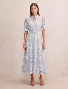 Liberty Flutter Sleeve Lace Midi Heather Blue
