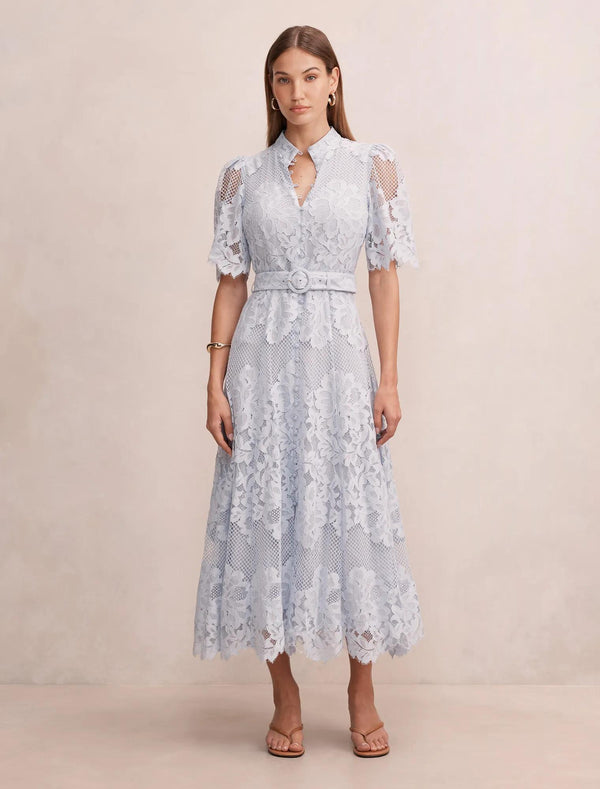Liberty Flutter Sleeve Lace Midi Heather Blue