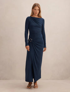 Kingsley Hardware Jersey Midi Dress Evening Navy