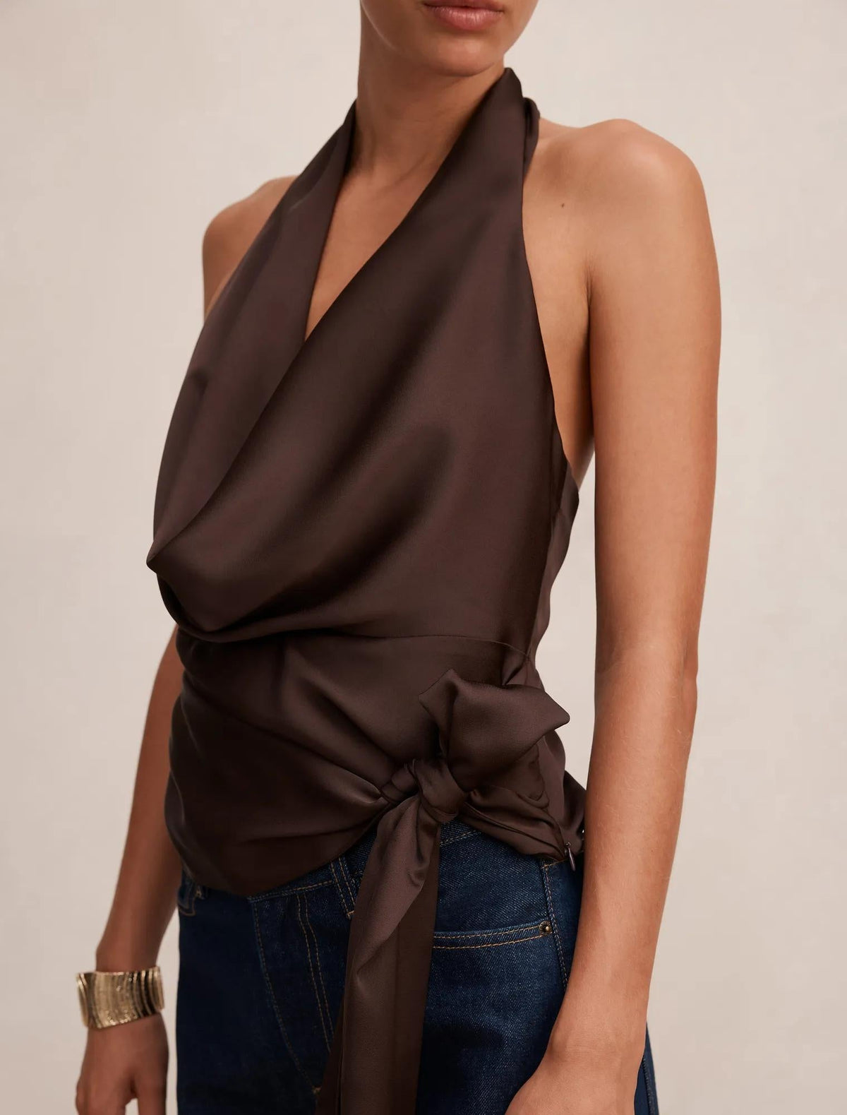 Jordyn Cowl Halter Tie Top Freckle