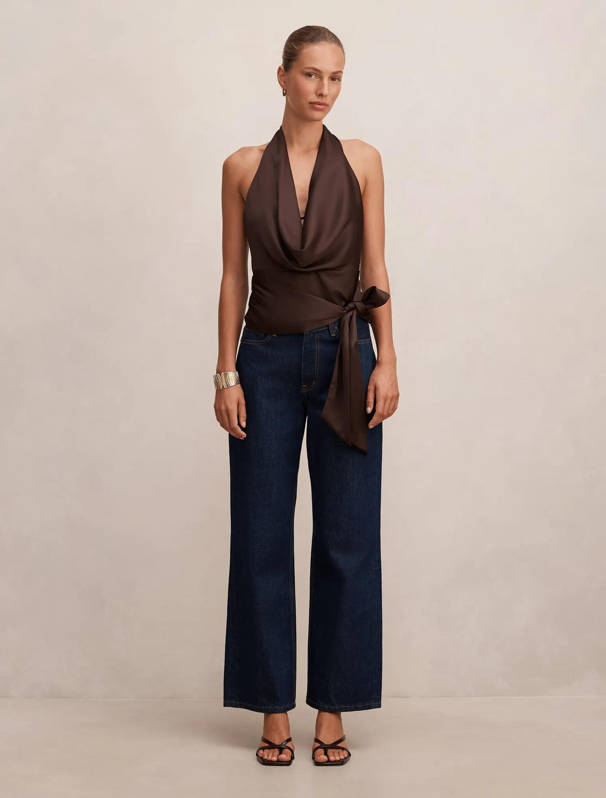 Jordyn Cowl Halter Tie Top Freckle