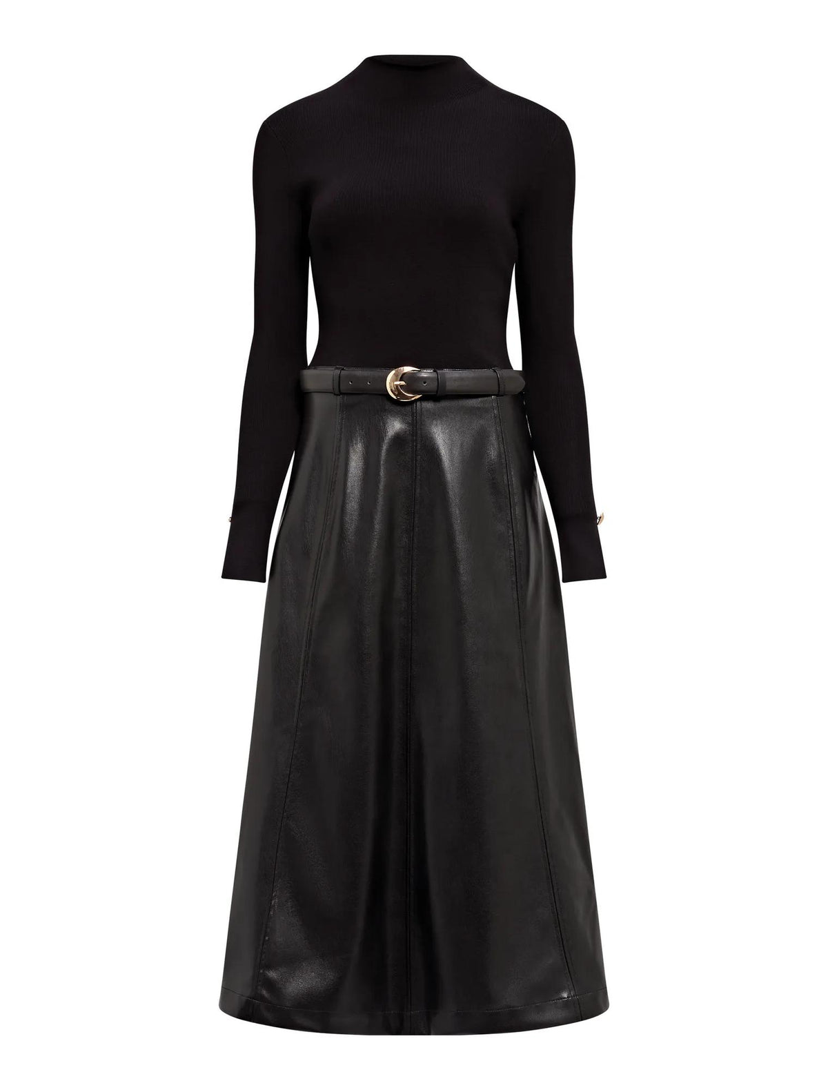 Monique Faux Leather A-Line Dress Black_mannequin