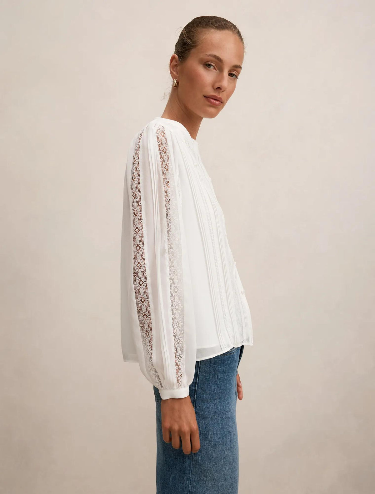 Alexis Lace Trim Blouse Porcelain