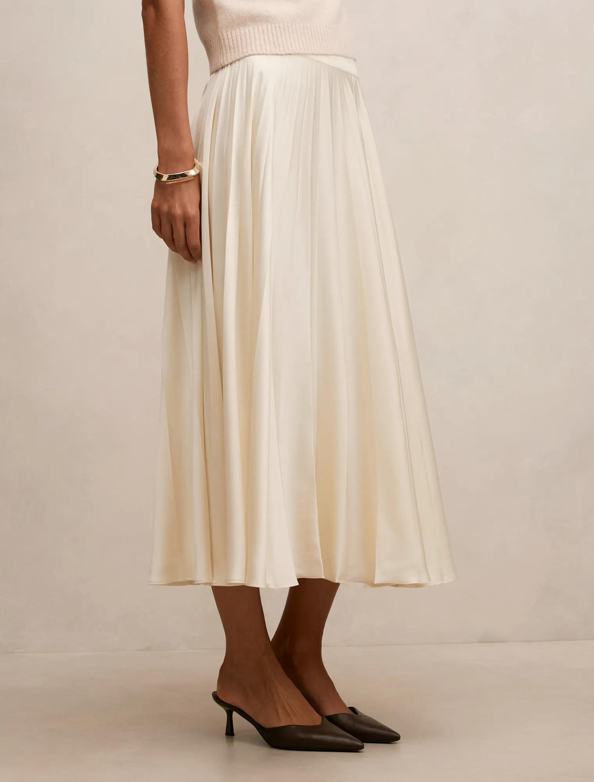 Danielle Pleated Midi Skirt Cream
