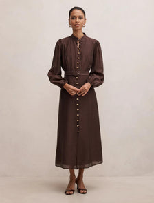 Elena Petite Midi Dress Chocolate