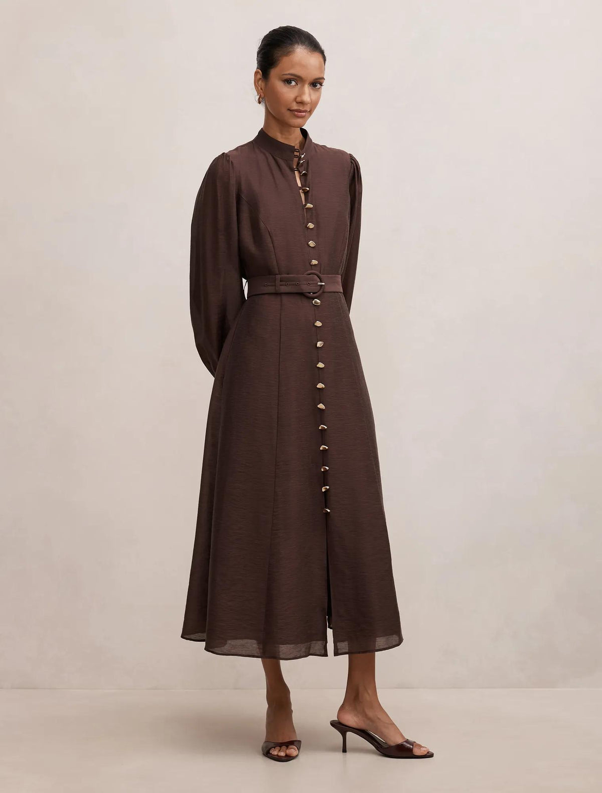 Elena Petite Midi Dress Chocolate