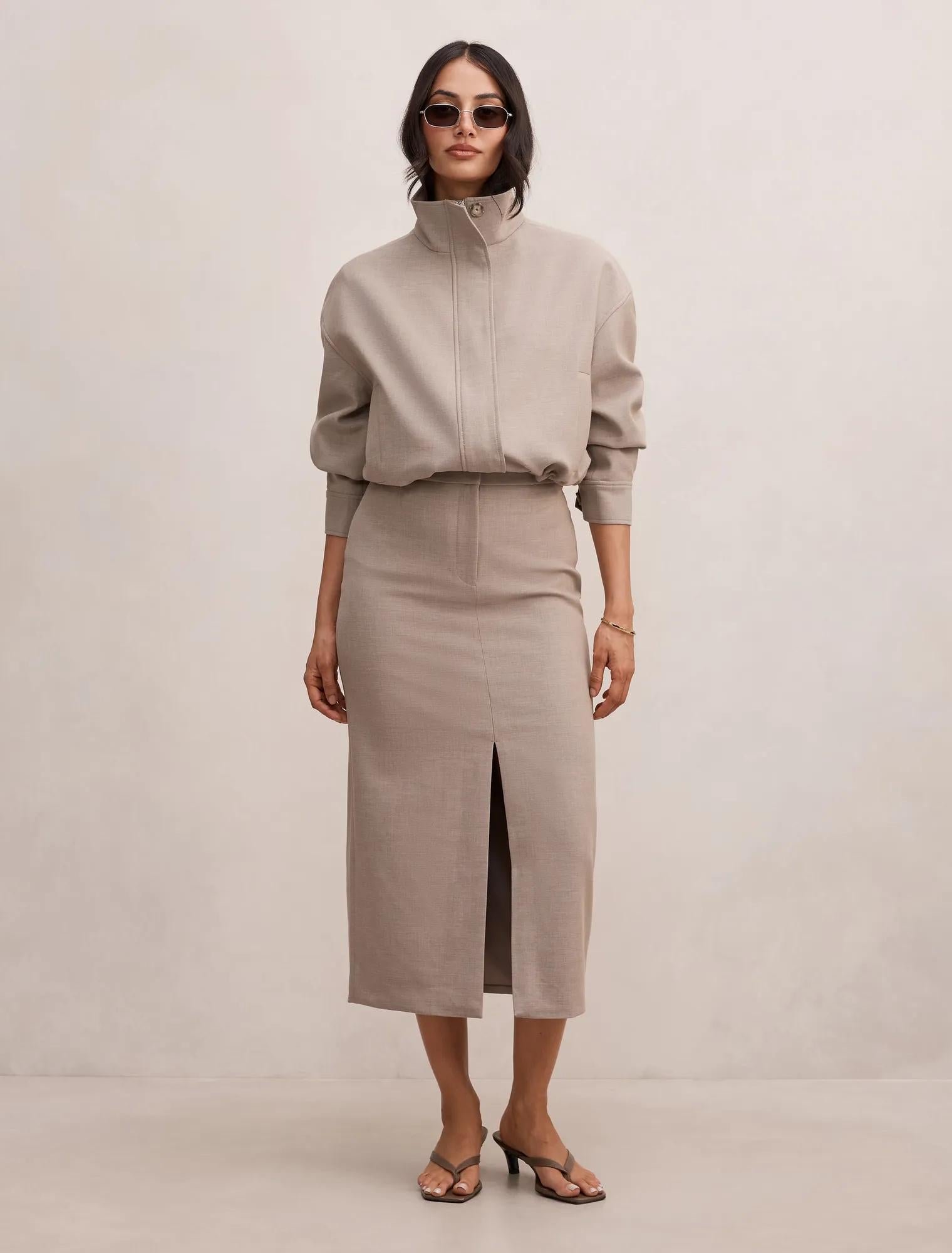 Maya Funnel Neck Jacket Neutral Set