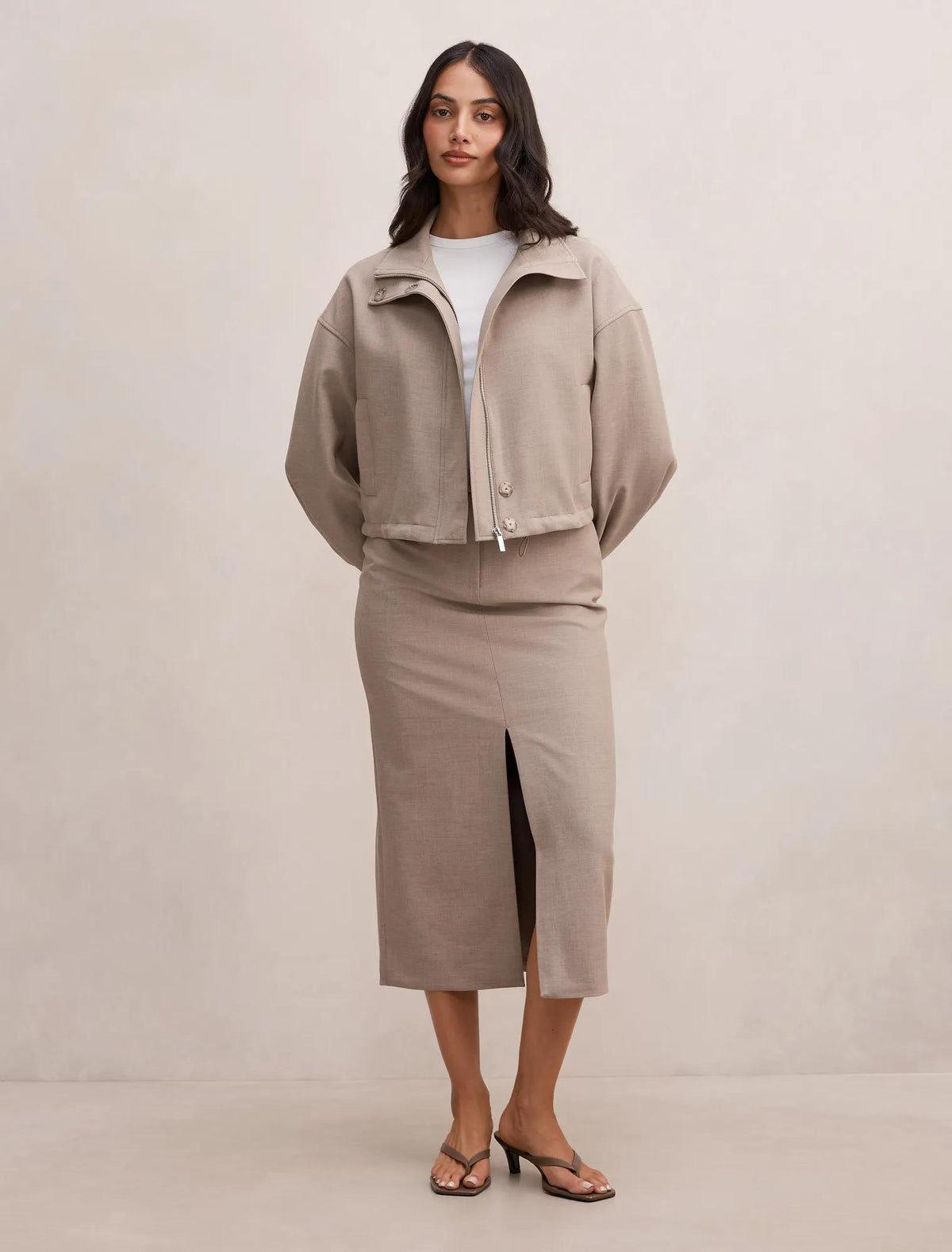 Maya Funnel Neck Jacket Neutral Set
