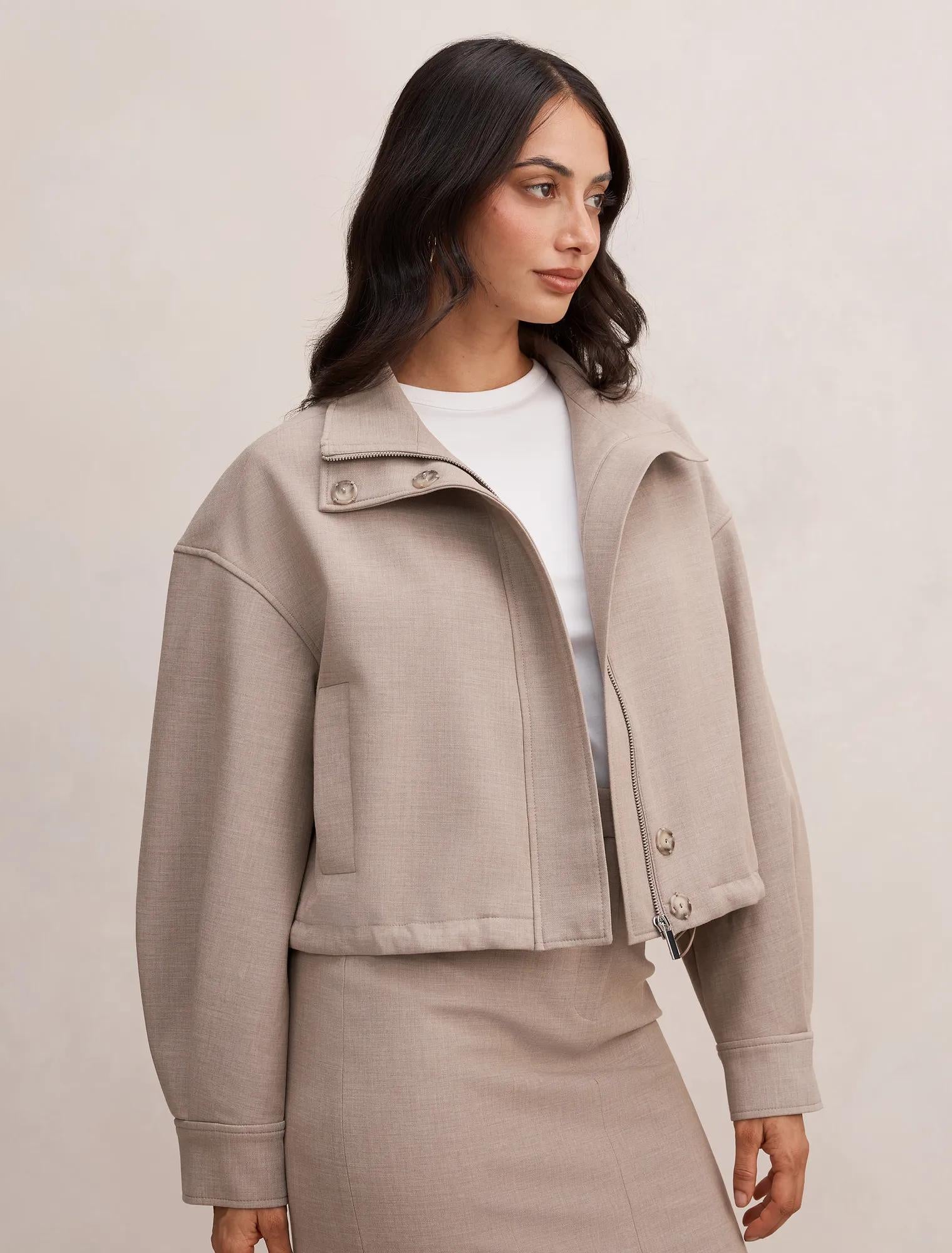 Maya Funnel Neck Jacket Neutral Set