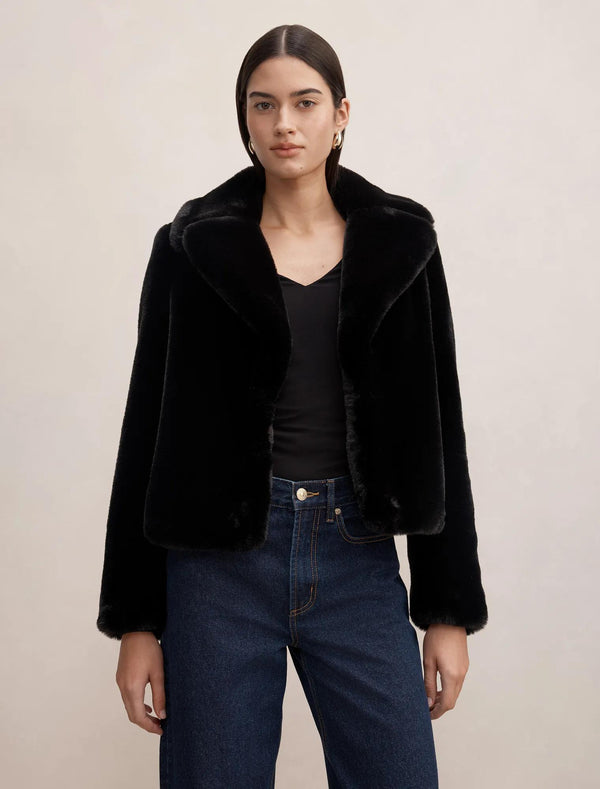 Piper Short Faux Fur Jacket Black