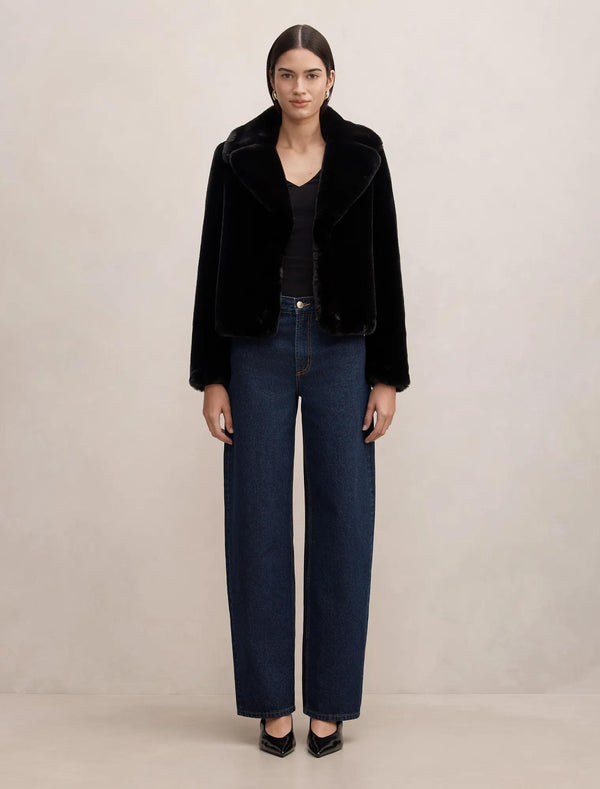 Piper Short Faux Fur Jacket Black