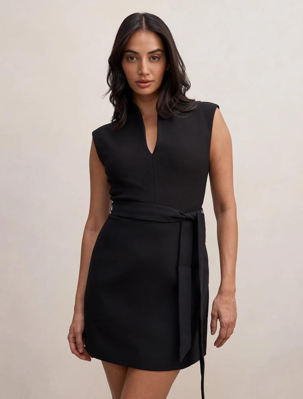 Rory Structured Tie Mini Dress Black