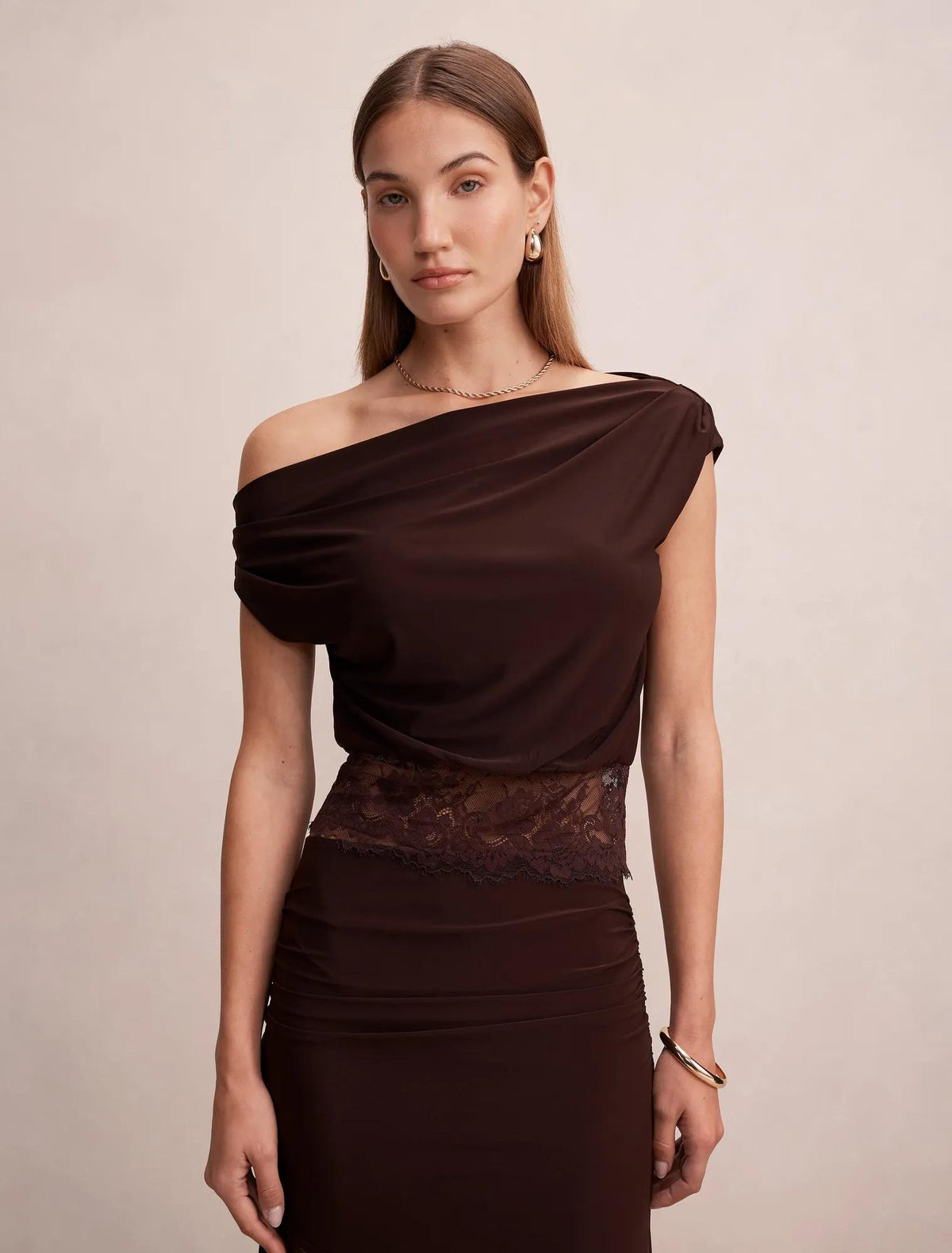 Quinn Tipped Lace Top Chocolate Co-ord